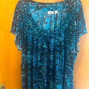 Ladies blue black print top
